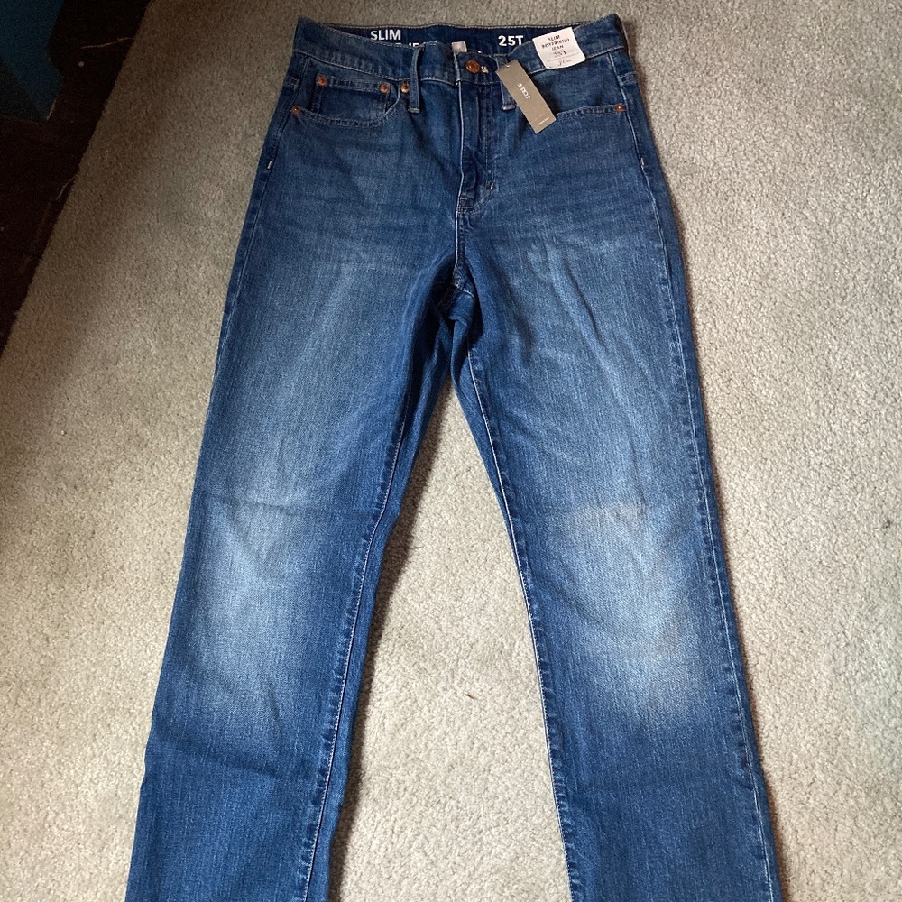 NWT J. Crew Slim Boyfriend Mid Rise Straight Denim Jeans 99% Cotton Size 25 Tall
